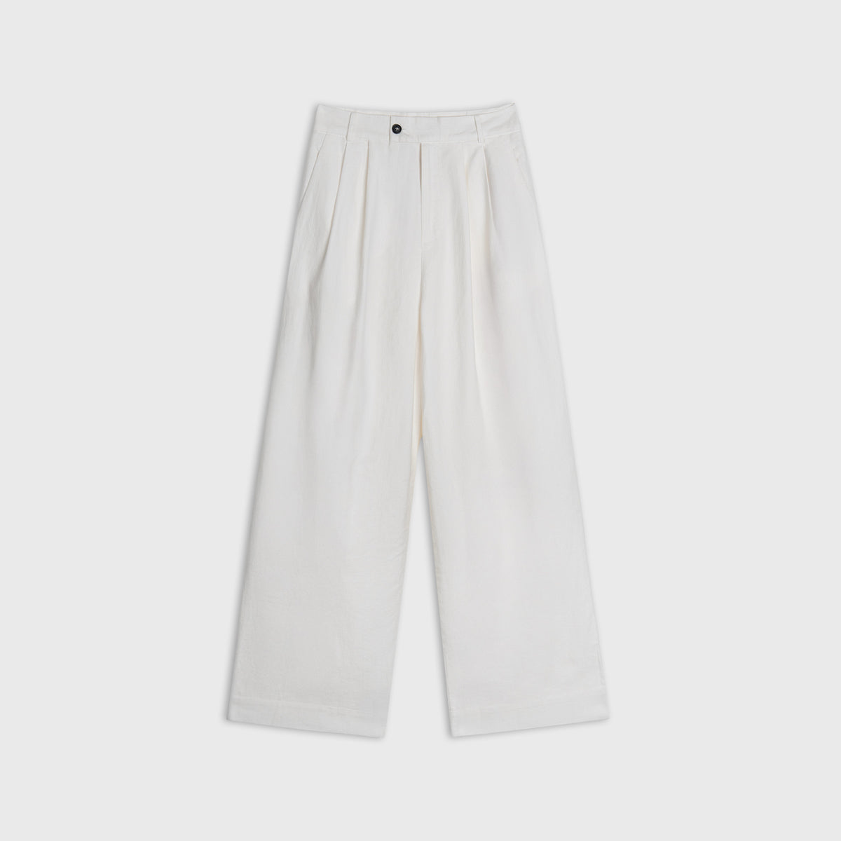 White wide-leg pants on a light gray background