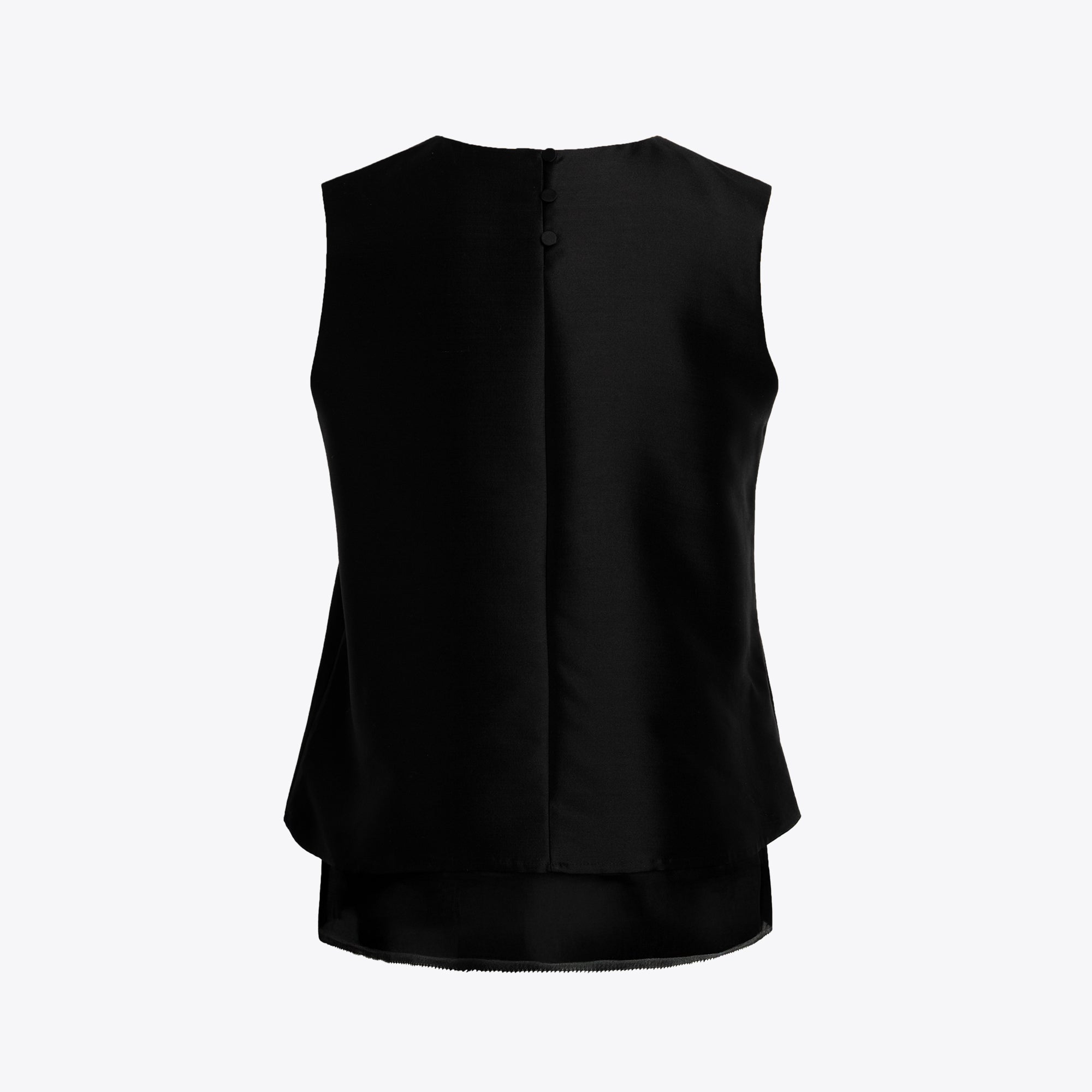 Black sleeveless top on a light gray background