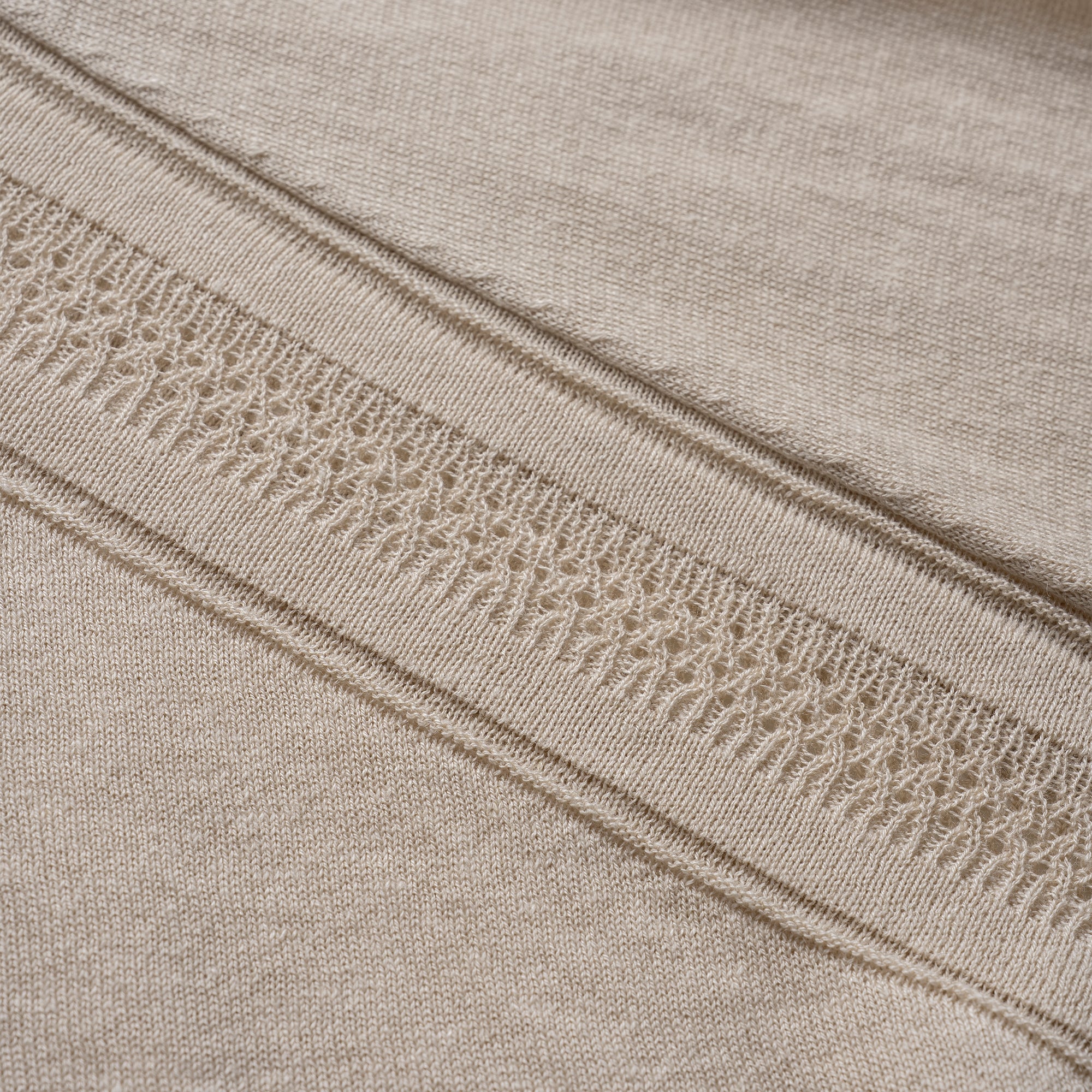 Close-up of beige fabric with lace trim detail