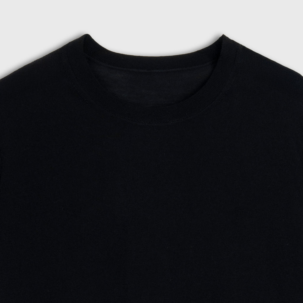 Close-up of a black shirt with a plain background