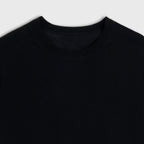 Close-up of a black shirt with a plain background