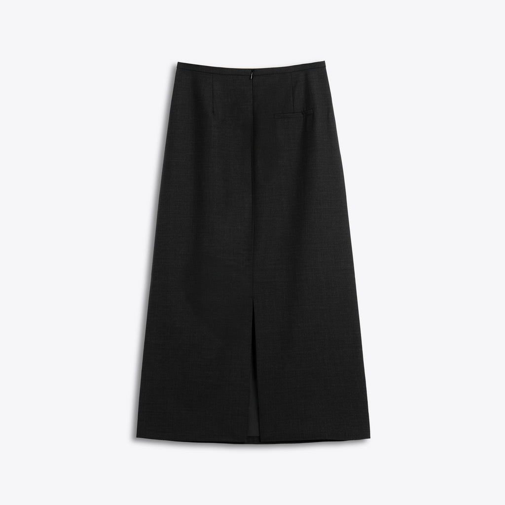 Black wool skirt on a light gray background