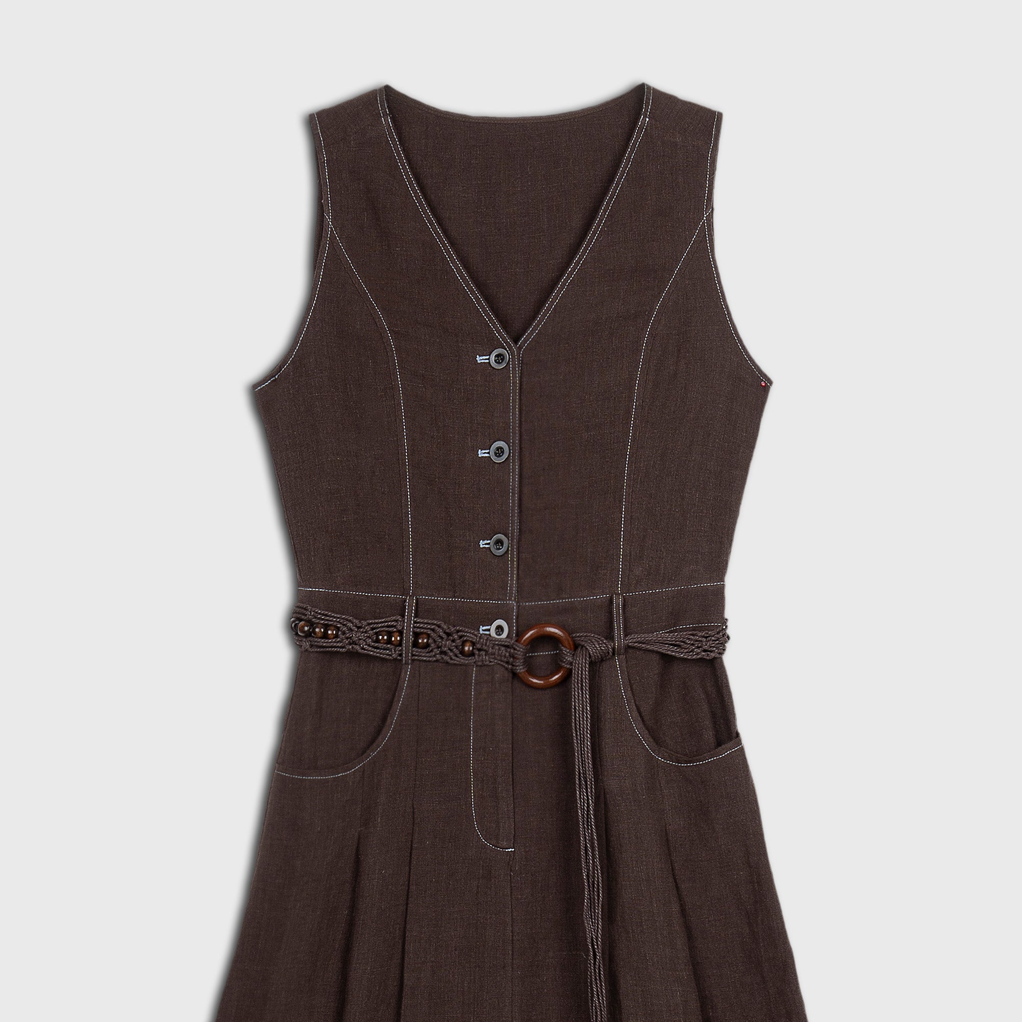 Élan Linen Belted Dress