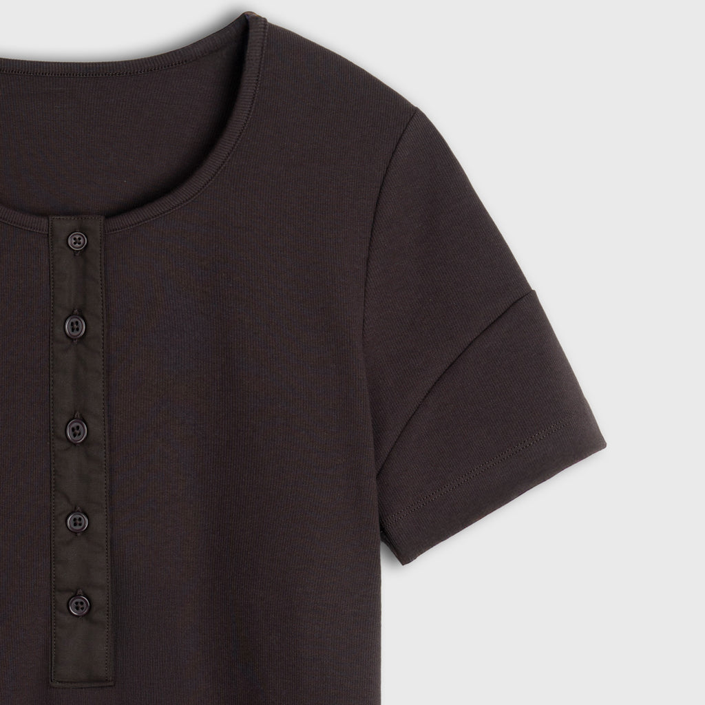 Heavy Rib Henley Tee – Cotton Scoop Neck