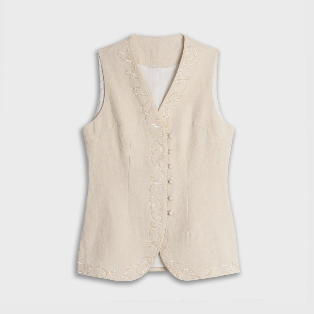 Beige vest on a light gray background