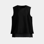 Black sleeveless top on a light gray background