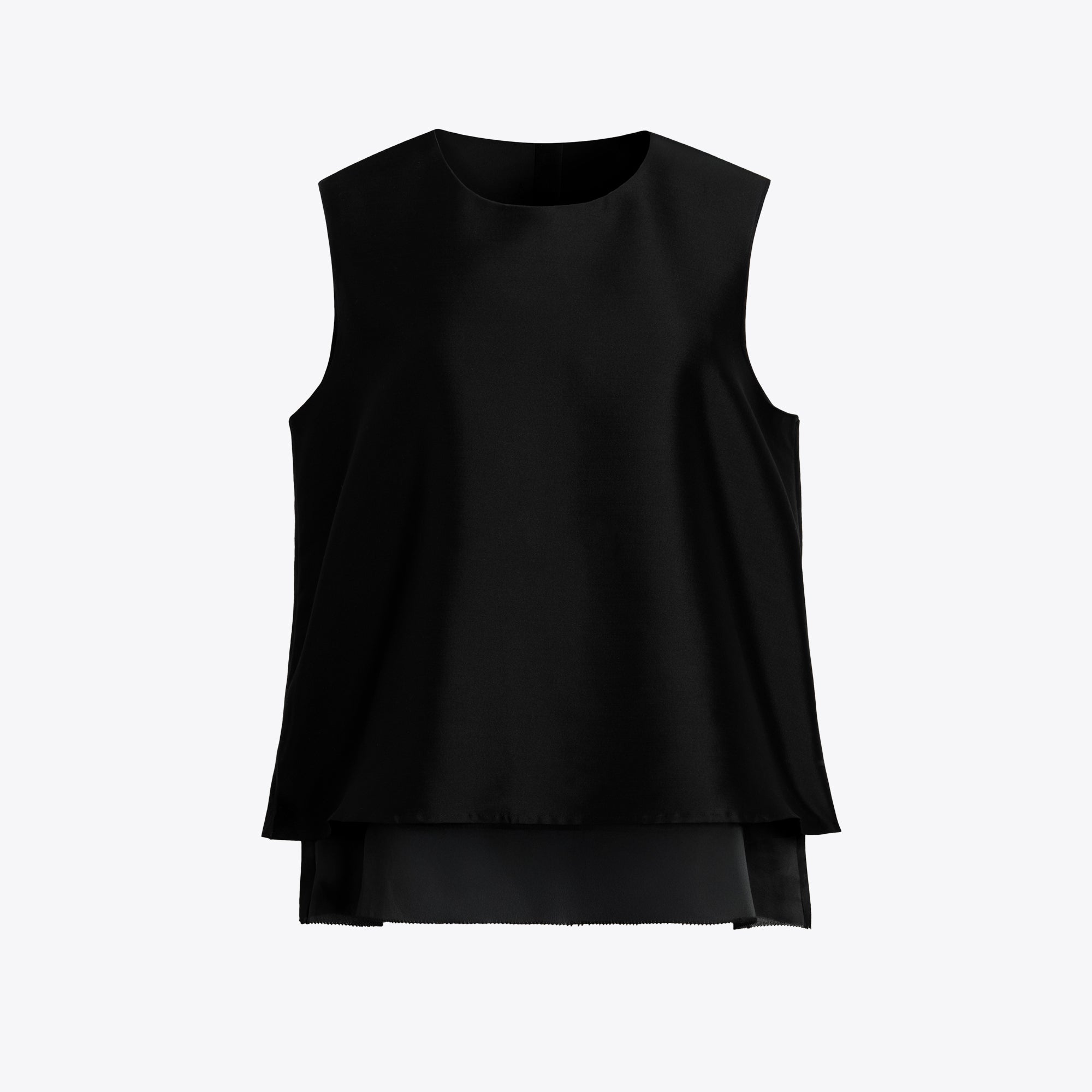 Black sleeveless top on a light gray background
