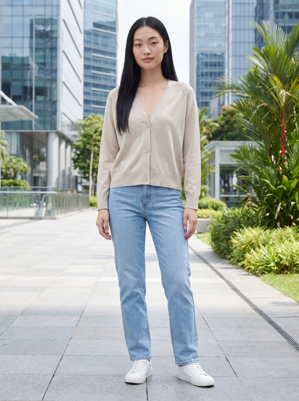 Marais Linen-Silk Tencel V-Neck Cardigan