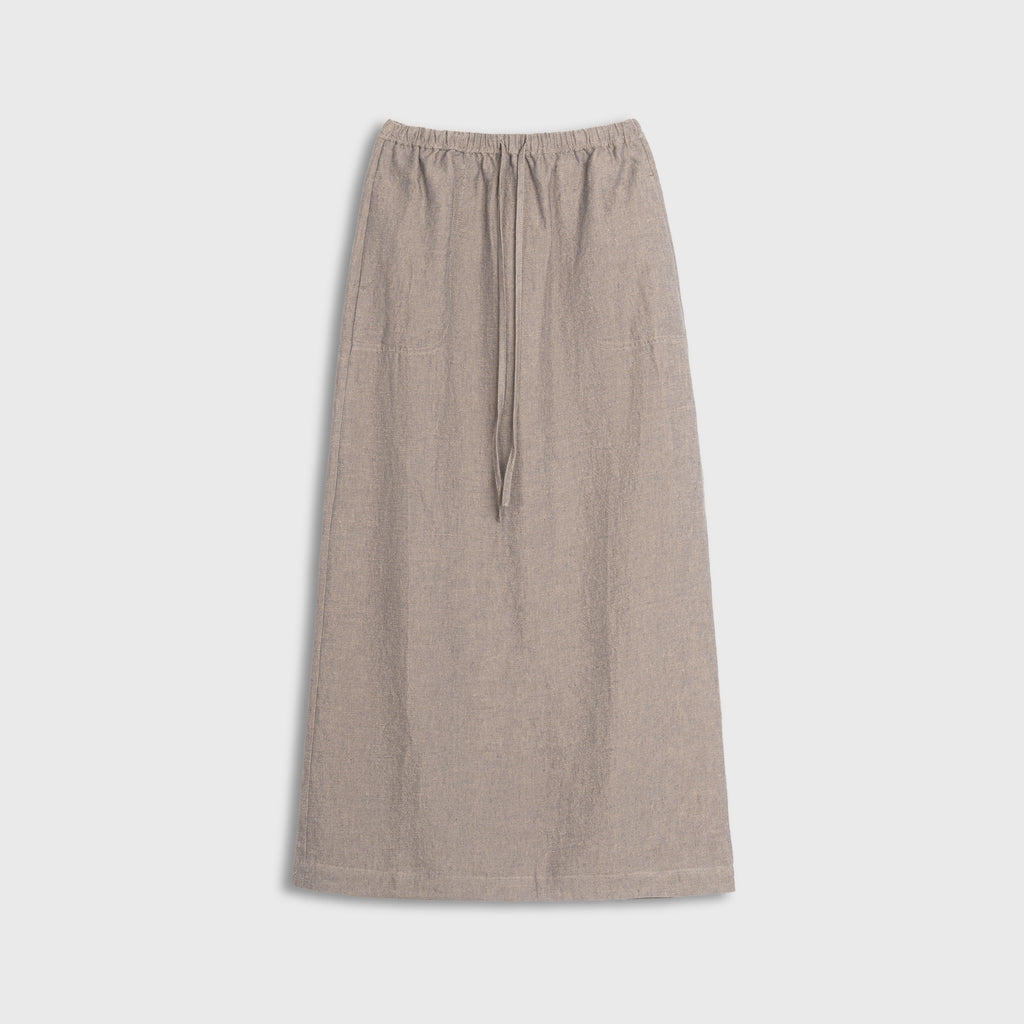 Beige skirt with drawstring on a light gray background