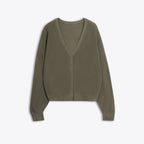 Olive Green cardigan on a white background