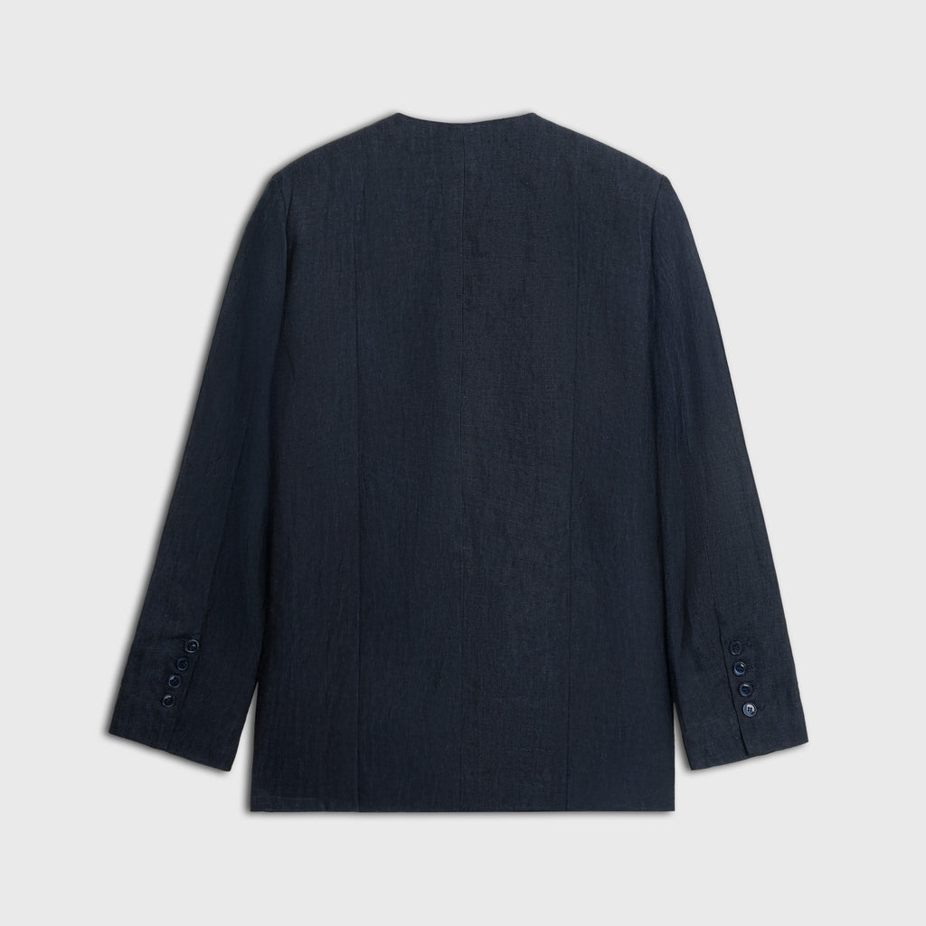 Dark blue jacket on a light gray background