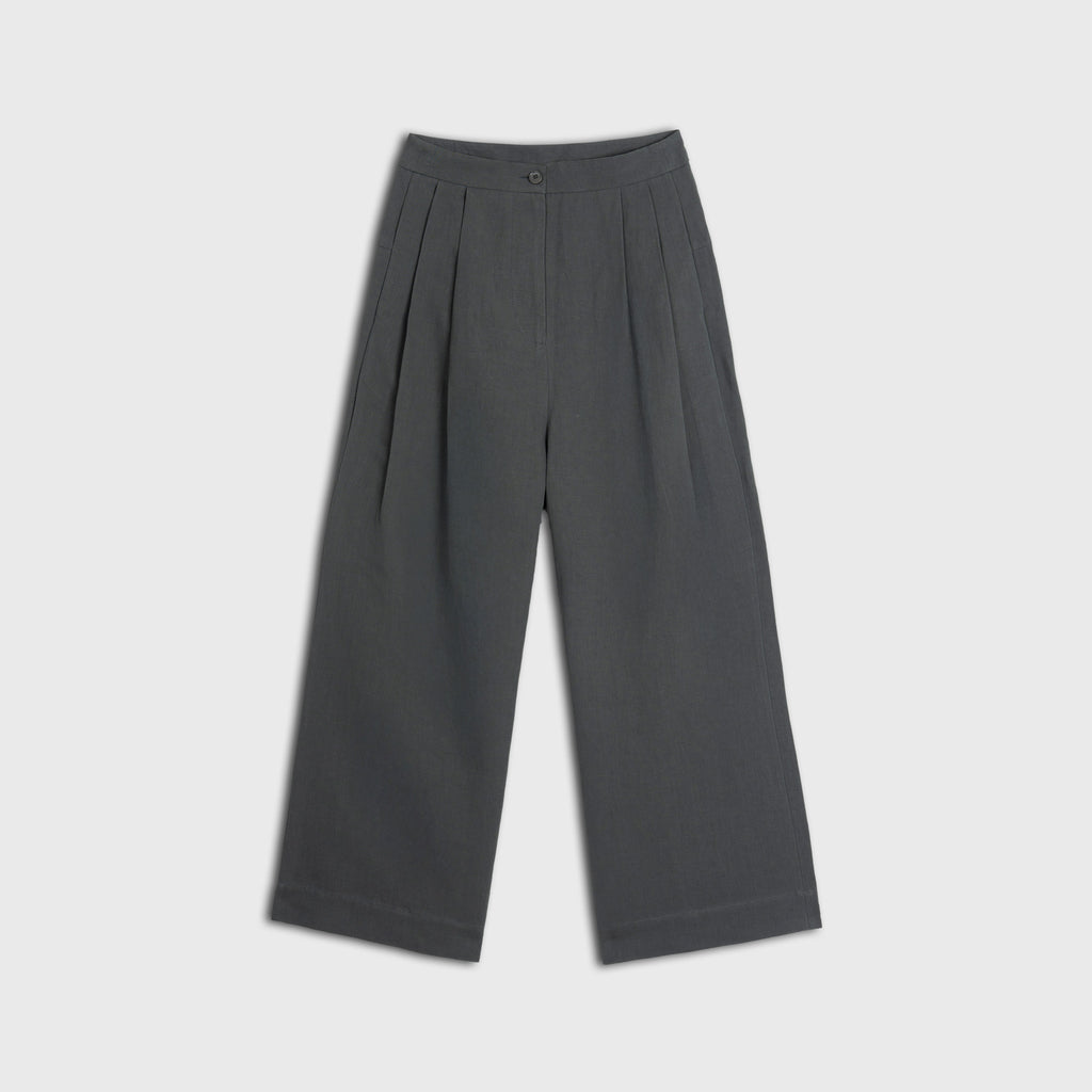 Moss Green wide-leg pants on a light gray background