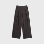 Dark mocha wide-leg pants on a light gray background