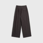 Dark mocha wide-leg pants on a light gray background
