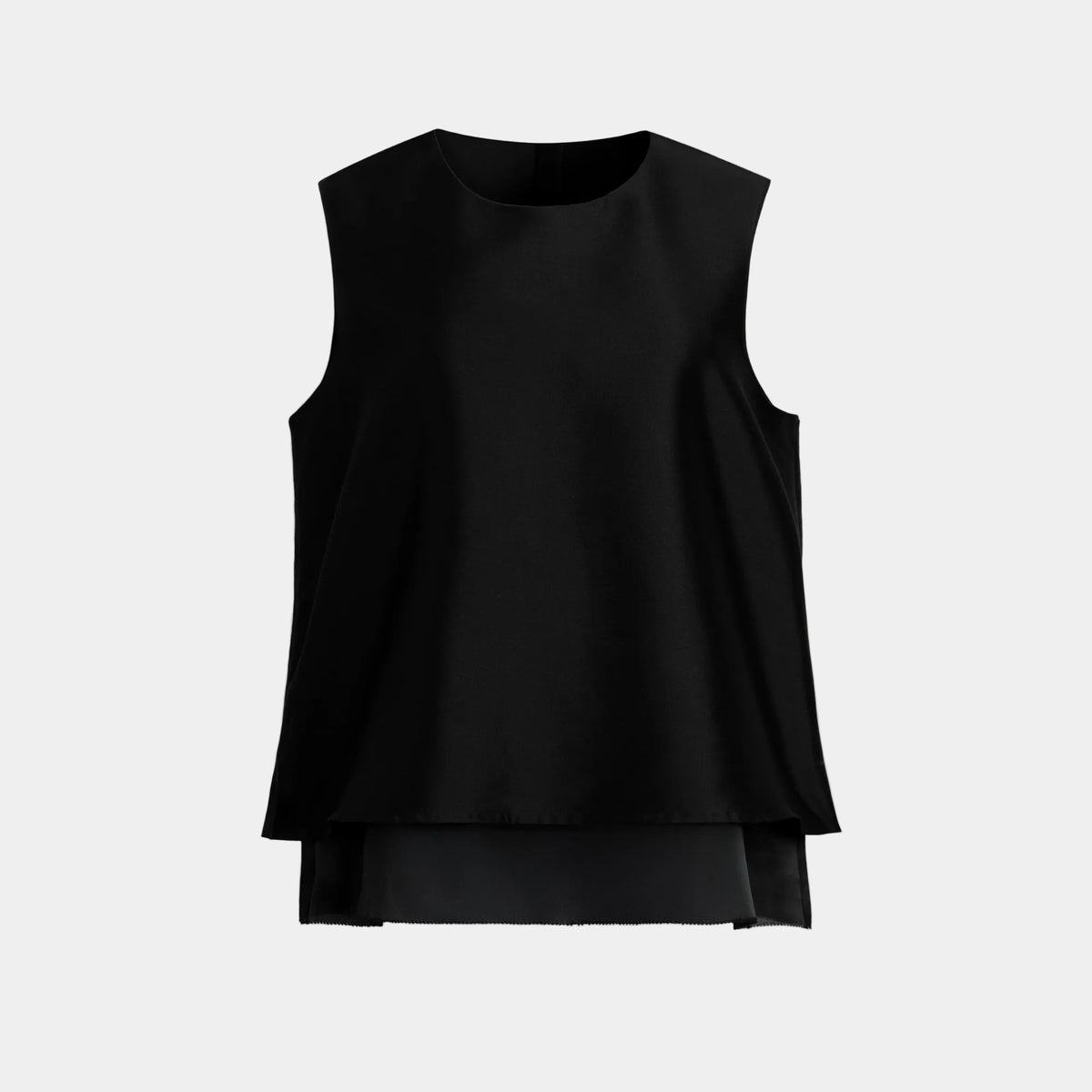 Black sleeveless top on a light gray background