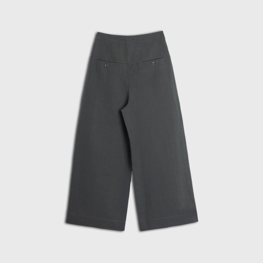 Moss Green wide-leg pants on a light gray background