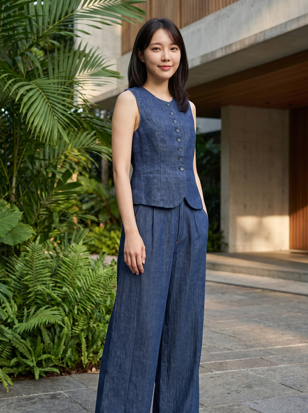 The Éliane Buttoned Linen Vest