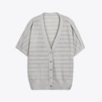 Gray cardigan with button details on a white background