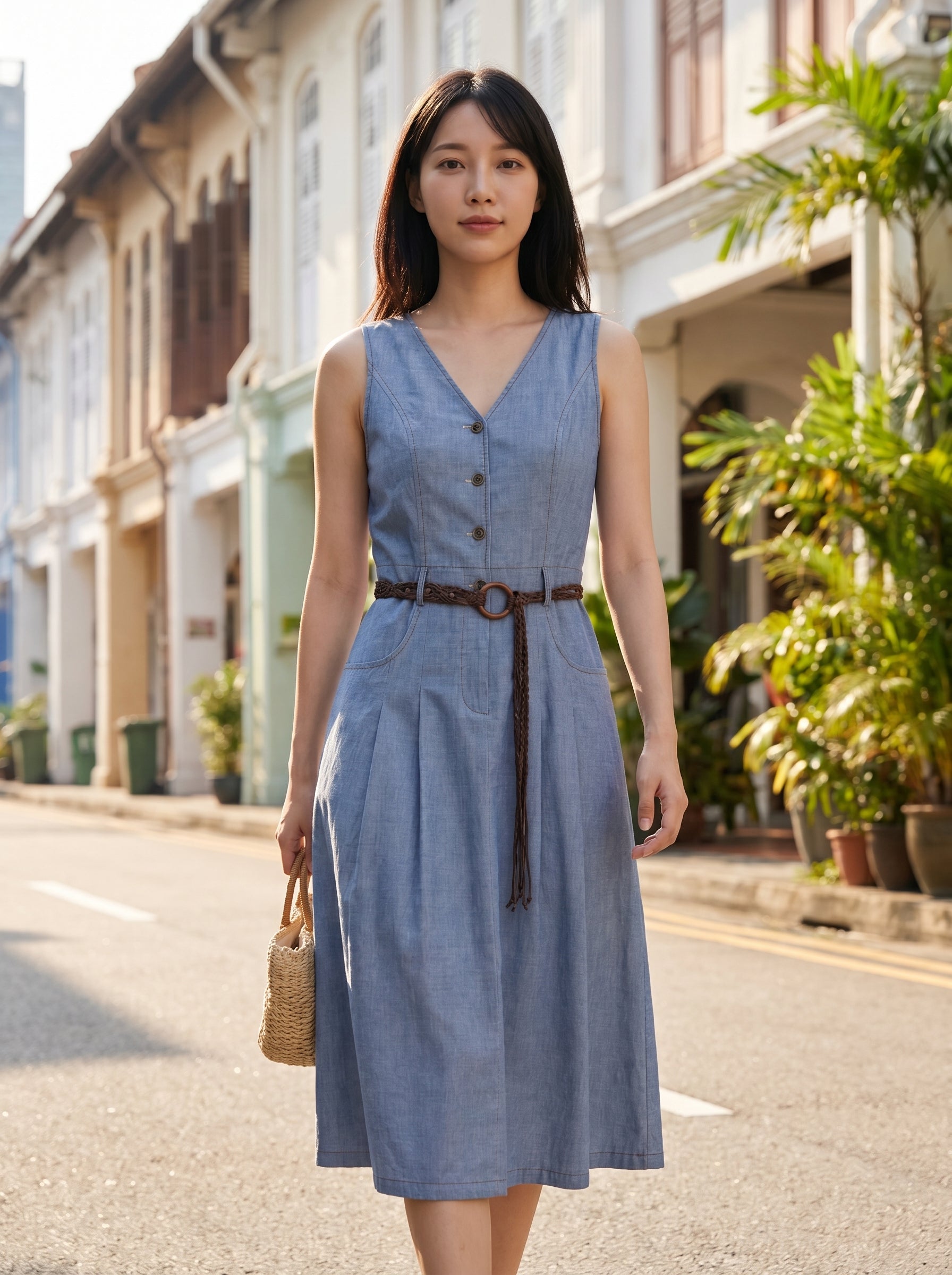Élan Linen Belted Dress